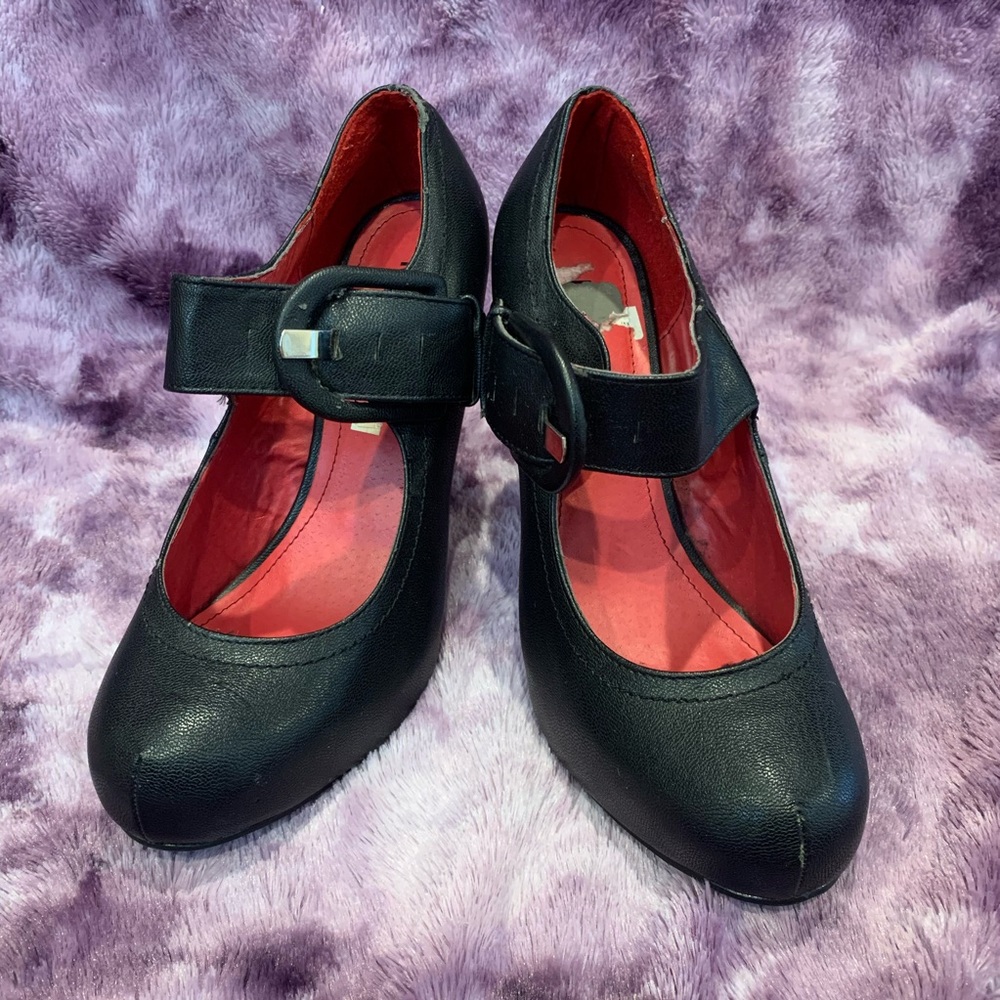 Mary Jane Style Heels Black faux Leather